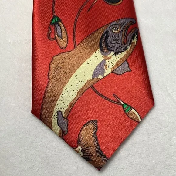 Mickey Mouse Fishing Red Silk Tie for Adults - Picture 3 of 8